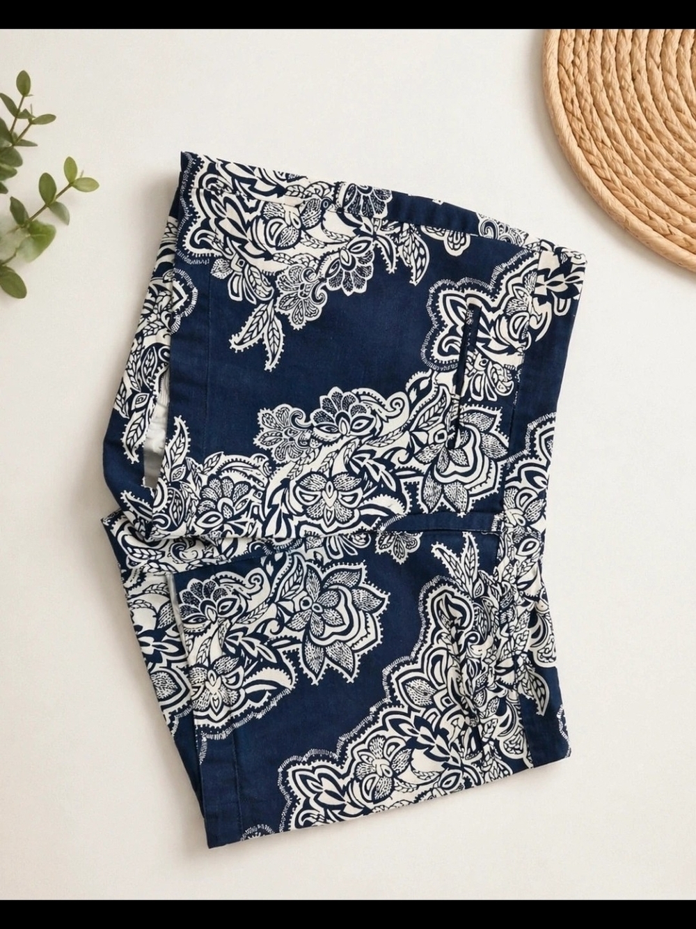 Willi Smith Navy and White Floral Paisley Bermuda Shorts